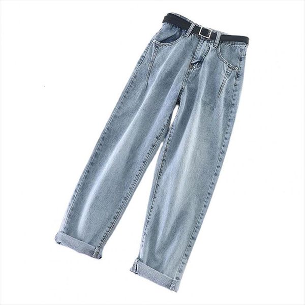 

loose colorfast cotton women jeans high waist straight pants wide leg denim solid color streetwear female trousers harajuku, Blue
