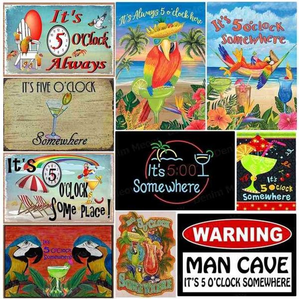 

its 5 oclock somewhere art poster tiki metal tin signs pub bar decoration man cave wall stickers home decor n352