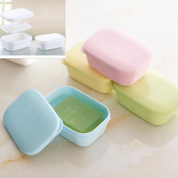 

double layers handmade soap box travel portable lid with drain layer draining holder dish bathroom dishes