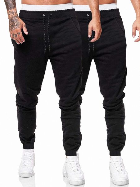 

romwe guys 2pcs solid drawstring sweatpants f9q5#, Black