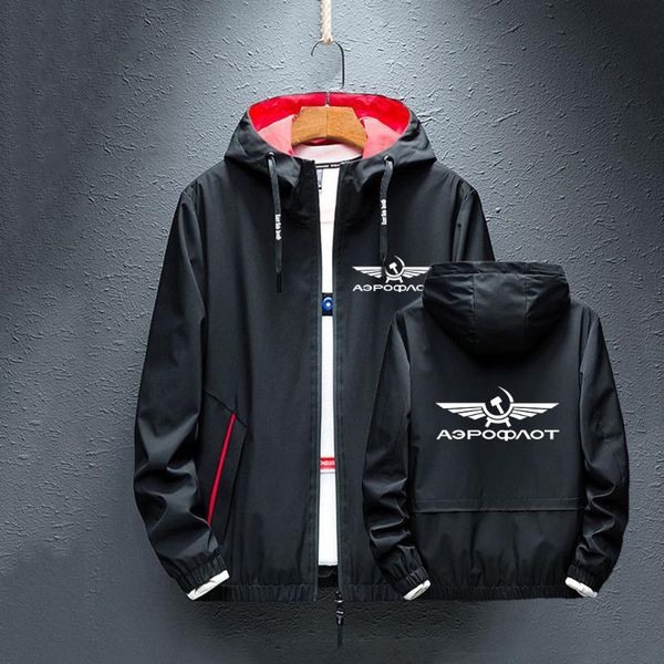 

men's hoodies & sweatshirts aeroflot aviation russe pilote aerospace aviateur print coat jacket street windbreaker hoodie zipper thin, Black