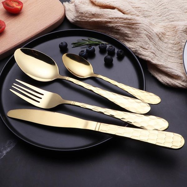 

rose gold tableware set fork spoon knife kitchen cutlery stainless steel dinnerware dinner holiday gift box sets
