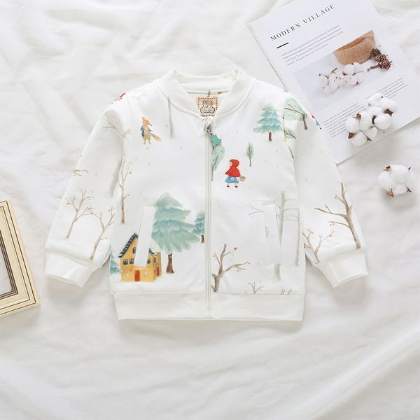 

ins children's 2021 zipper cute cartoon coat, White