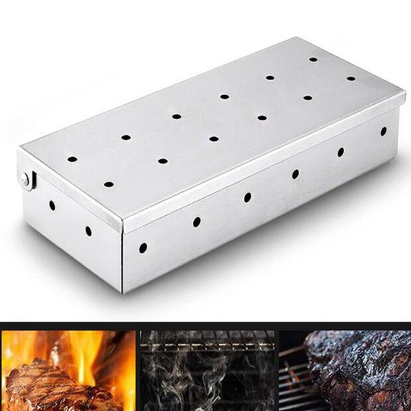 

tools & accessories smoker box bbq wood chips for indoor outdoor charcoal gas barbecue grill smoking with hinged lid