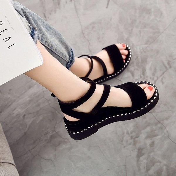 

women sandals plus size wedges shoes for high heels summer flip flop chaussures femme platform, Black