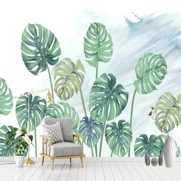 

wallpapers milofi large wallpaper mural modern minimalist hand-painted watercolor green plant monstera small fresh background wall