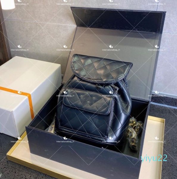 

vintage small fragrance classic women's backpack double shoulder bag genuine leather lamb skin chain strap large capacity buckle bags e