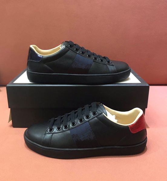 

men women sneaker casual shoes chaussures low leather sneakers ace bee stripes shoe walking sports trainers, Black