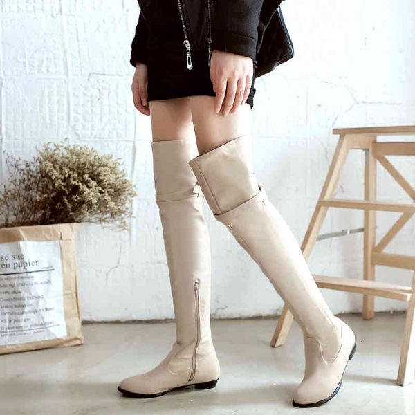 

boots fashion knight of the women autumn winter shoes for low heels long over knee plus size 43 xzba, Black