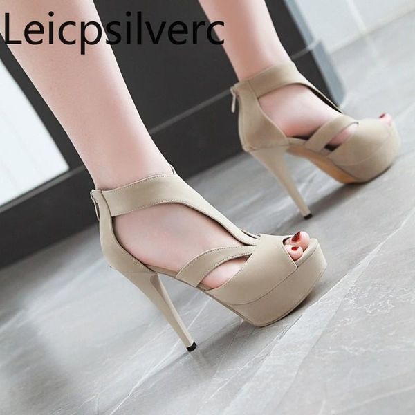 

sandals womens summer style waterproof platform fine heel fish mouth high heels fashion women's shoes plus size 32-43, Black