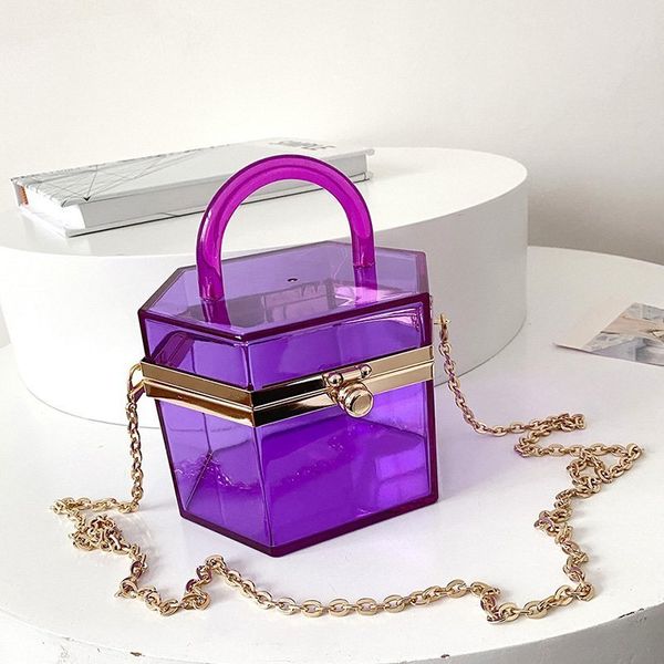 

2021 women acrylic chain women's summer candy transparent box dinner bag