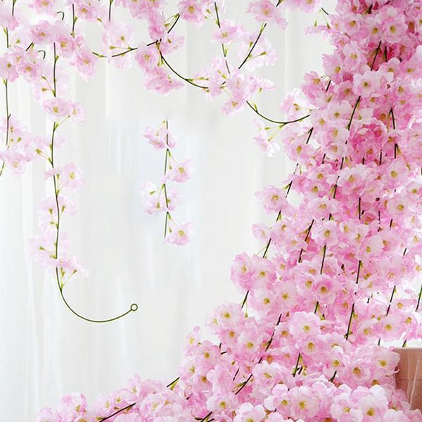 

decorative flowers & wreaths 200cm silk sakura cherry blossom vine lvy wedding arch decoration layout home party rattan wall hanging garland