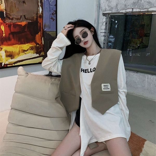 

wear small fragrance lace up black suit vest v-neck buttonless short coat cardigan women's autumn, White