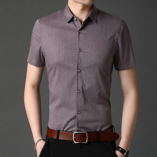 

men's casual shirts 2021 summer men lapel short-sleeved shirt male striped half-sleeved 807511-136, White;black