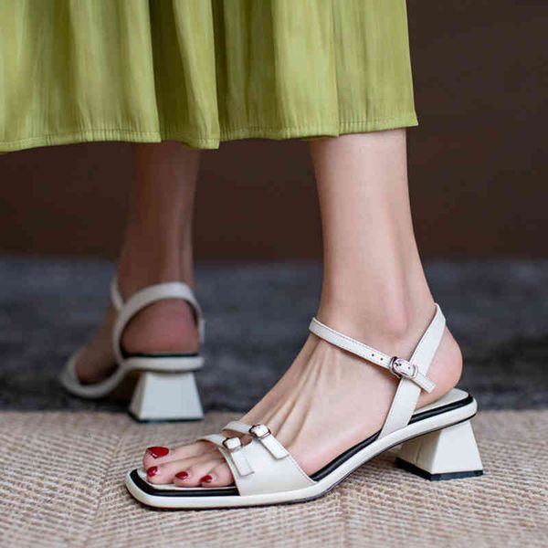 

sandals genuine leather cut out buckle sandals square jump med hollow women's shoes will see female slings bombs size 34-39 wvuw, Black