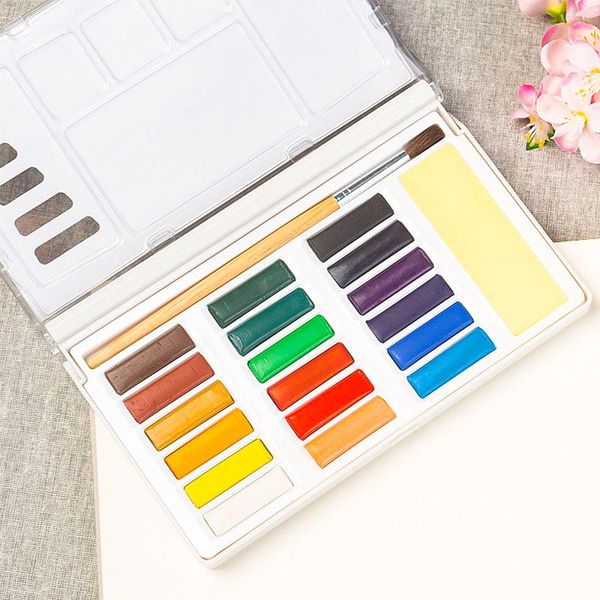 

gift sets 2021 portable transparent watercolor paint with solid 18 colors art supplies for artist painting