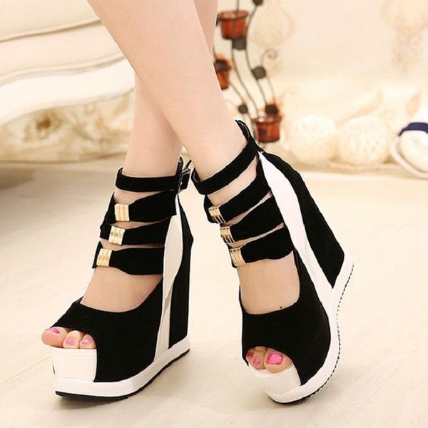 

platform shoes, wedges, women's super high heel ladies sandals, Black