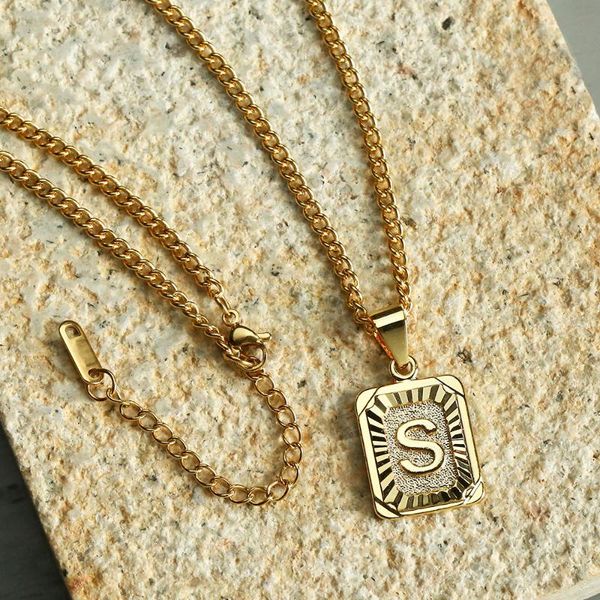 

pendant necklaces 3mm gold necklace square a-z initial letter name for men women stainless steel curb chain fashion jewelry gift, Silver