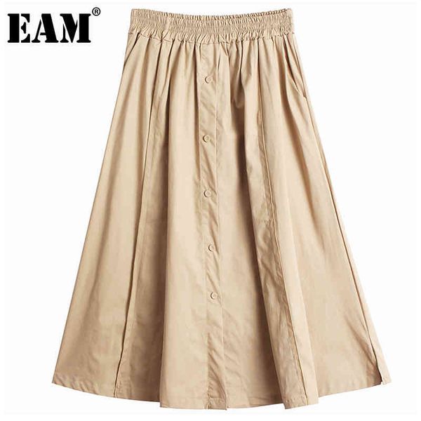

[eam] high elastic waist khaki button spliced long temperament half-body skirt women fashion spring autumn 1dd7780 21512, Black