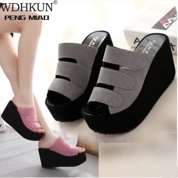 

sandals 2021 summer and slippers ladies casual flip flops wedge thick bottom heel solid color 5zu7, Black
