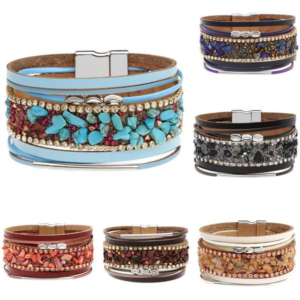 

beaded, strands vintage multiple layers leather silver clasp bracelets for women men simulated pearl fashion charms bracelet femme jewelry, Black