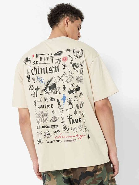 

factory brand ch chinism 2021ss ch apricot hand-painted printed short sleeve t-shirt for men irel, White;black