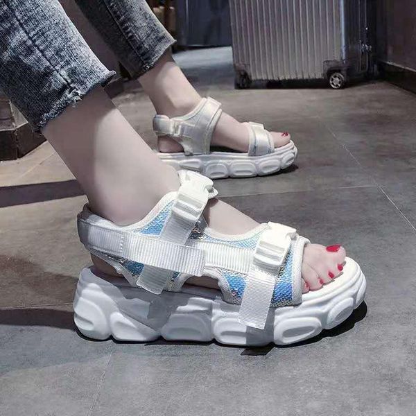 

sandalias mujer 2021 shoes women platform sandal sequin zapatos de fashion brand lady glitter footware casual beach sandals, Black
