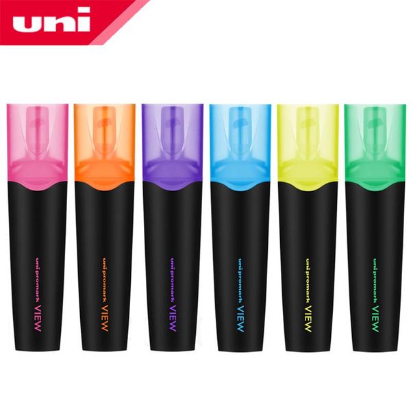 

highlighters 1pcs japan uni usp-200 perspective fluorescent pen creative color slant head marking 6 colors can be selected, Black;red