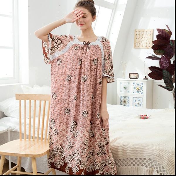 

nightdress summer short sleeve womens sleepwears cotton oversized long dress home loose lace print, Black;red