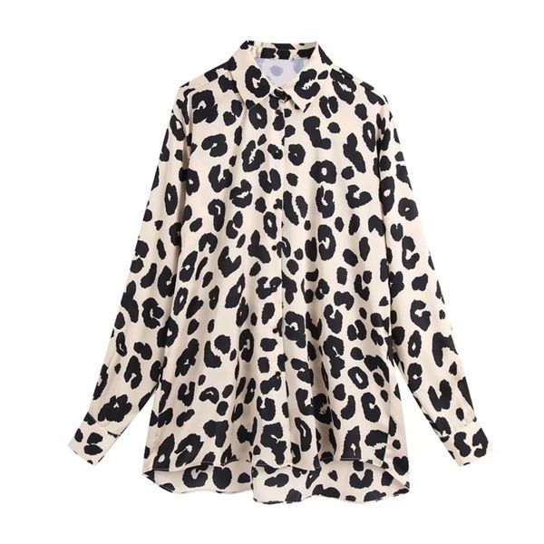 

women leopard print turndown collar satin shirt female long sleeve blouse casual lady loose blusas s8160 210401, White