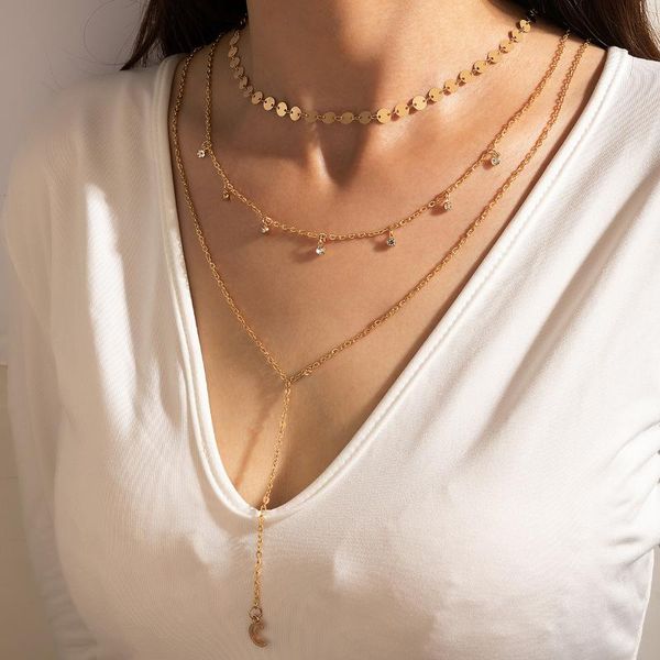 

pendant necklaces huatang bohemian rhinestone necklace for women fashion moon multi-layer sweater chain female wedding jewelry gifts 3742, Silver