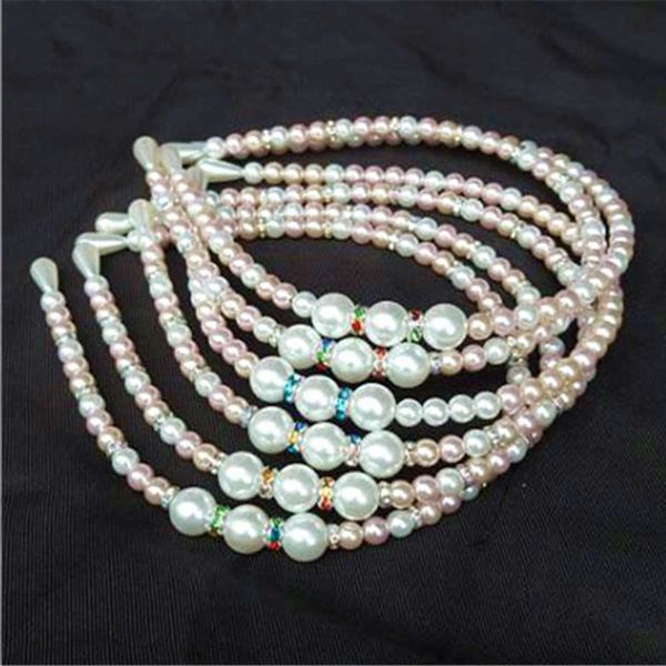 

hairpin headdress korean version net red pearl with diamond string bead thin edge hairband, Golden;silver