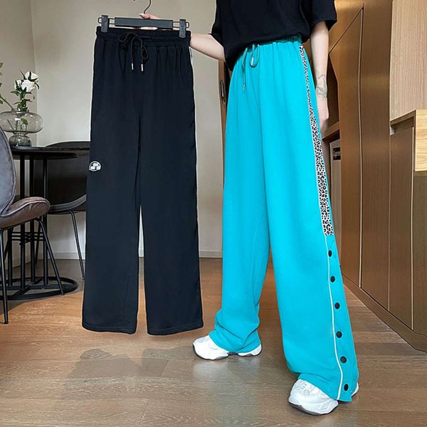 

fashion design casual pants women's summer large size loose and thin straight wide leg, Black;white