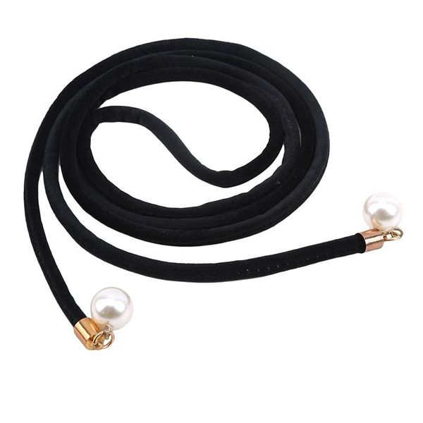 

solid fashion women tassel knot belt vintage pearl waist rope fringed waistband girdle for dress female thin srting black belts, Black;brown