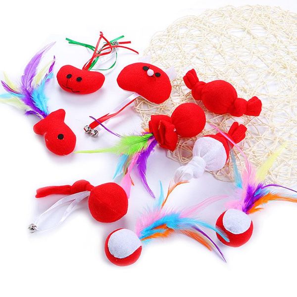 

cat toys interactive plush ball with feather in stock pet