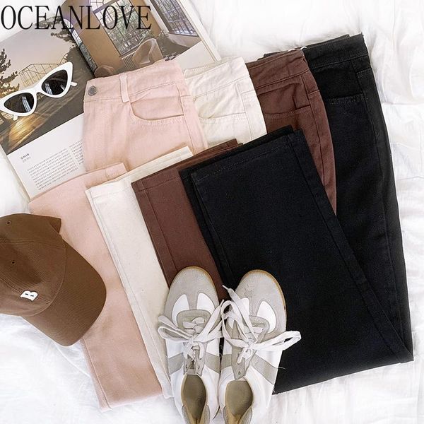 

women's jeans oceanlove denim woman pants solid straight vintage autumn korean fashion classical femme all match pantalones de mujer, Blue