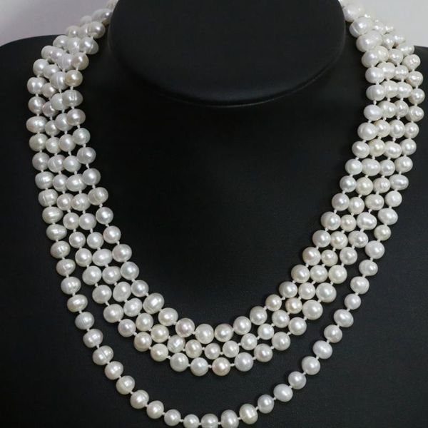 

high grade natural freshwater cultured white pearl 7-8,8-9mm approx round beads necklace quality fine jewelry 80inch b1480 chains, Silver