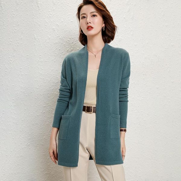 

women's knits & tees fashion pure wool open stitch cardigan loose pocket womens necessary knit solid color sweater fall spring, White