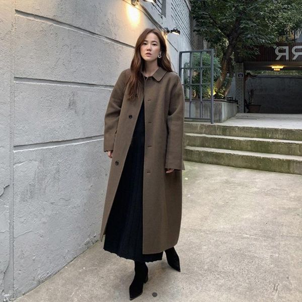 

women's wool & blends [secfa] 2021 winter korean dongdamen long temperament double-sided coat, Black