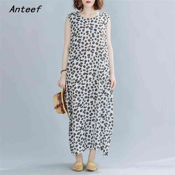 

sleeveless plus size cotton vintage floral dresses for women casual loose long woman summer dress elegant clothes sundress 210517, Black;gray