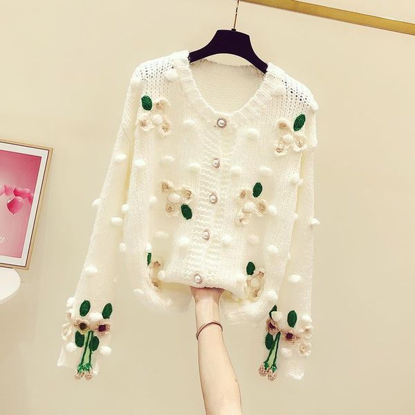 

women's knits & tees korobov vintage elegant strawberry embroidery women sweaters 2021 autumn o neck knit cardigan cute, White