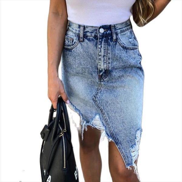 

hole tassel stretch fit irregular womens skirt frayed hem denim jean bandcon, Black