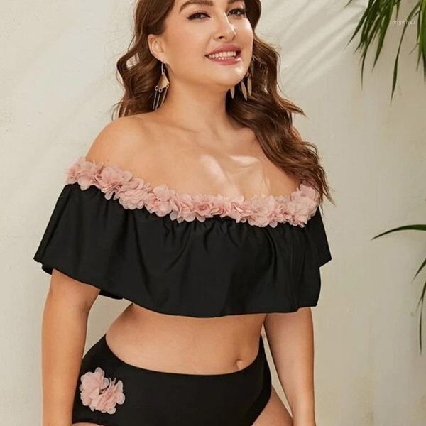 

ruffle off shoulder bikini plus size bikinis 2021 woman swimwear women tankini black large separate swimsuit women's, White;black