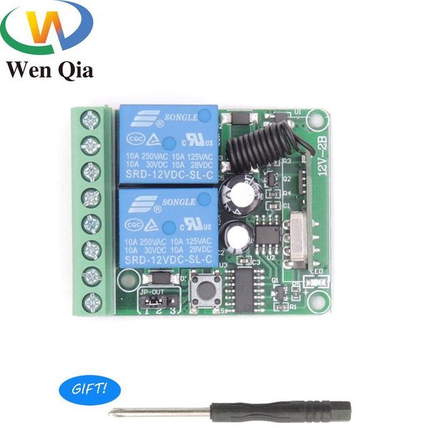 

smart home control 433mhz universal wireless remote dc 12v 2ch rf relay with wire jumper for garage/gate/motor/led/light/diy transmitters