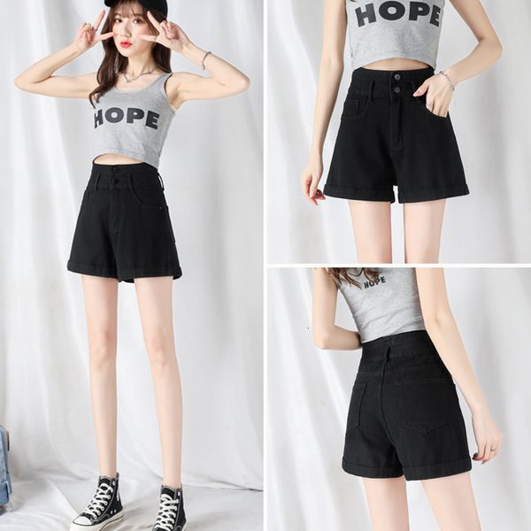 

women's ultra high waist black denim shorts for new summer 2021, White;black