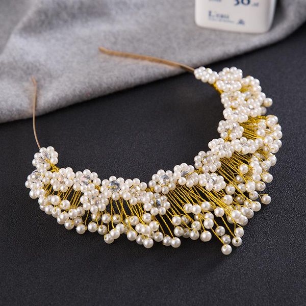 

hair clips & barrettes dower me generous gold pearls tiara crown wedding headband accessories handmade bridal tiaras jewelry, Golden;silver