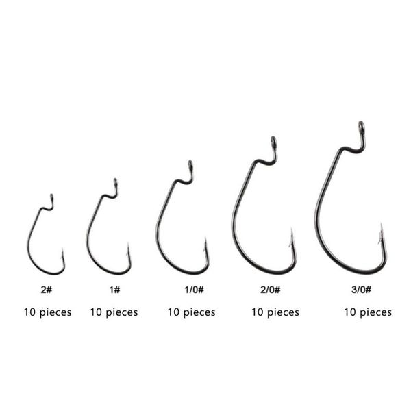 

crank fishing hook set for soft bait worm 50 pcs clamp wide gap high carbon steel barbed hooks