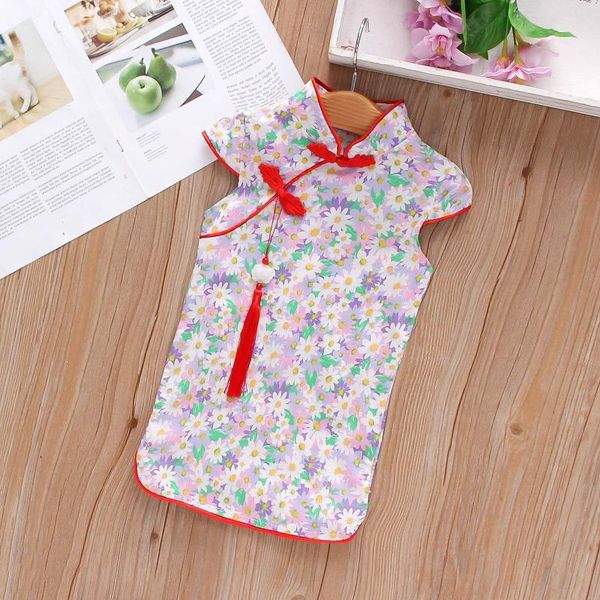 

girl's dresses toddler girls clothing short sleeve floral printed cheongsam ancient chinese style princess dress 6m-3y ropa niÃ±a, Red;yellow
