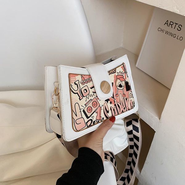 

evening bags 2021 trendy pu female bag cartoon graffiti small square shoulder messenger underarm