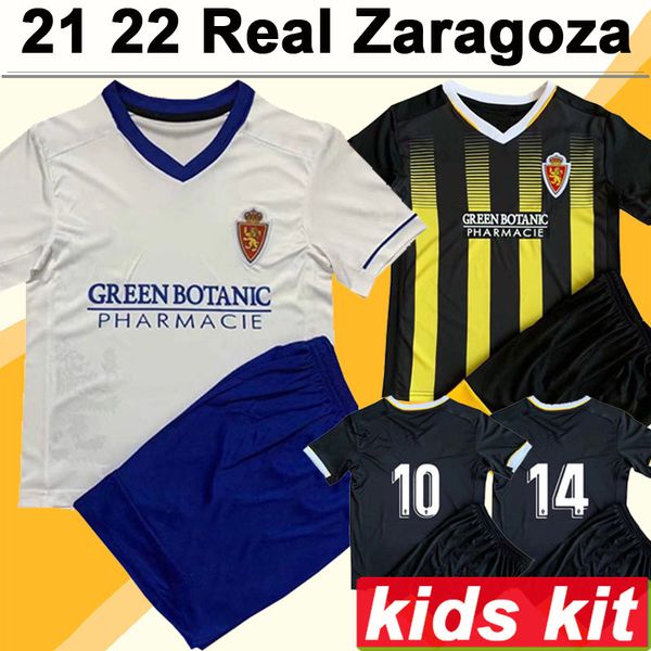 

21 22 real zaragoza guti javi ros zapater kids kit soccer jerseys a.frances narvaez adrian home away football shirt short sleeve child unifo, Black